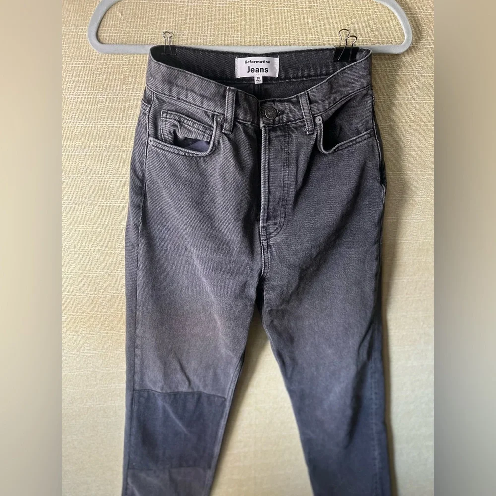 Reformation Cynthia Black Patch Denim Jeans High Rise Straight Size 26
